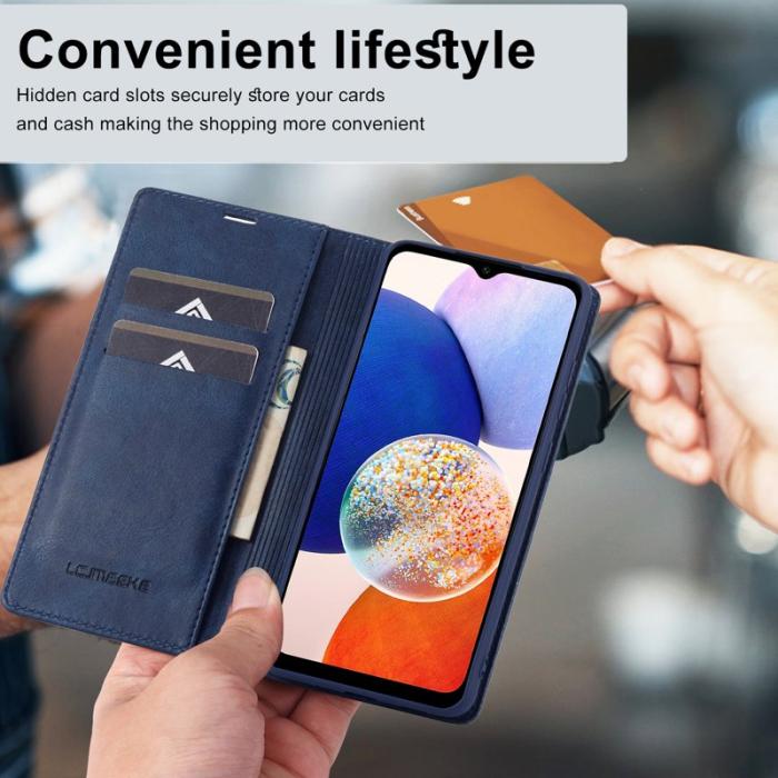 LC.imeeke - LC.IMEEKE Samsung Galaxy A14 Fodral PU Läder - Blå
