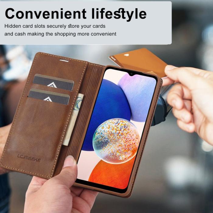LC.imeeke - LC.IMEEKE Samsung Galaxy A14 Fodral PU Läder - Brun
