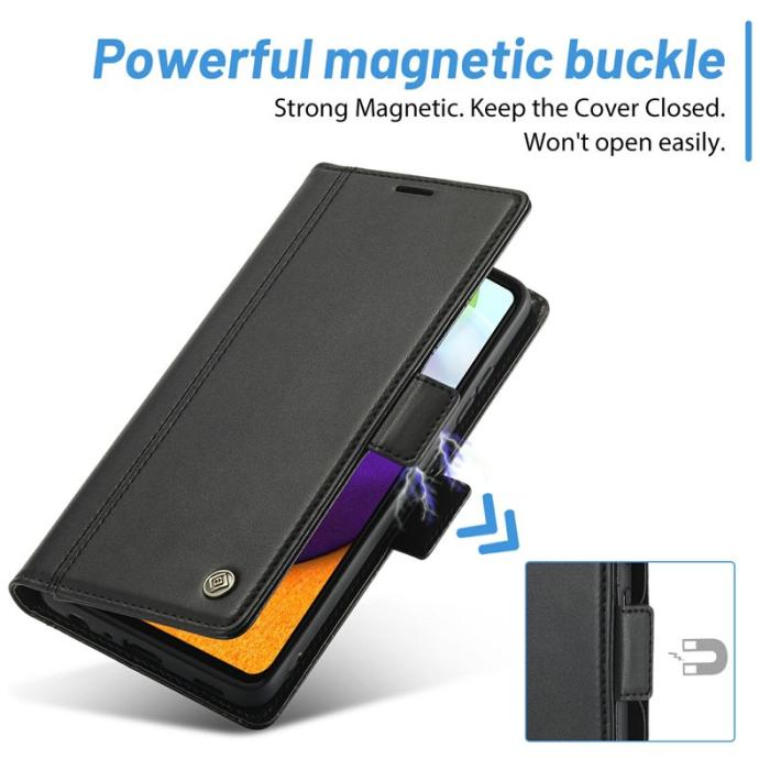 LC.imeeke - LC.IMEEKE Samsung Galaxy A52 Fodral Äkta läder - Svart