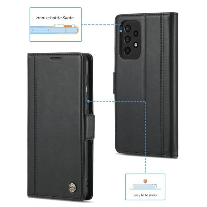 LC.imeeke - LC.IMEEKE Samsung Galaxy A52 Fodral Äkta läder - Svart