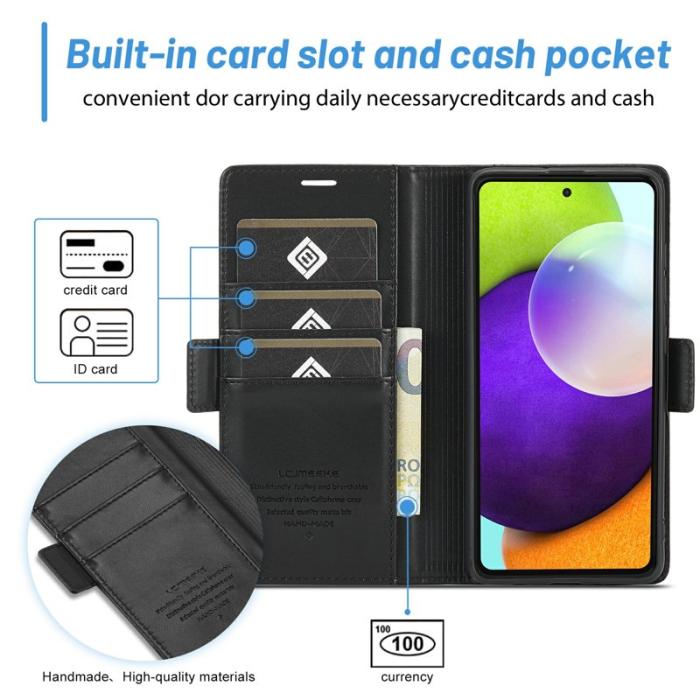 LC.imeeke - LC.IMEEKE Samsung Galaxy A52 Fodral Äkta läder - Svart
