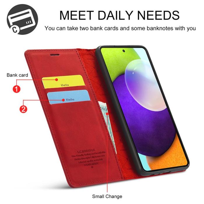 LC.imeeke - LC.IMEEKE Samsung Galaxy A52 Skal Äkta läder - Röd