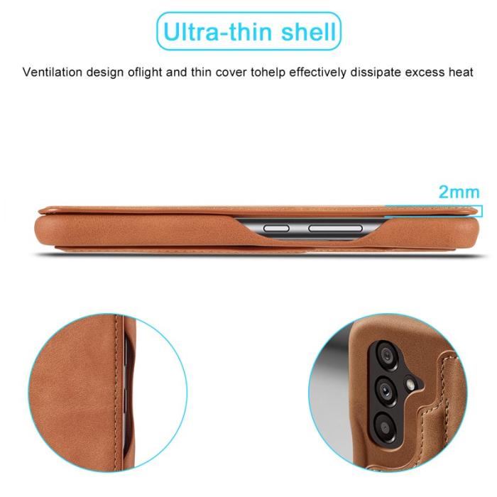 LC.imeeke - LC.IMEEKE Samsung Galaxy A54 5G Fodral Äkta läder - Ljusbrun