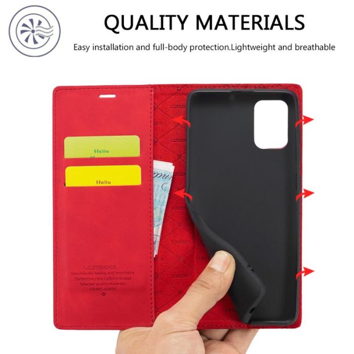 LC.imeeke - LC.IMEEKE Samsung Galaxy A71 Skal Äkta läder - Röd