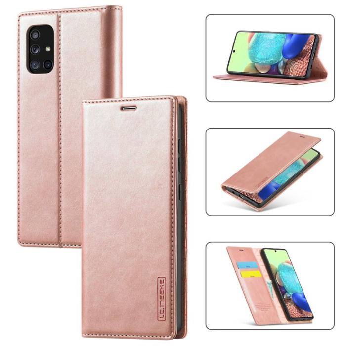 LC.imeeke - LC.IMEEKE Samsung Galaxy A71 Skal Äkta läder - Rose Gold