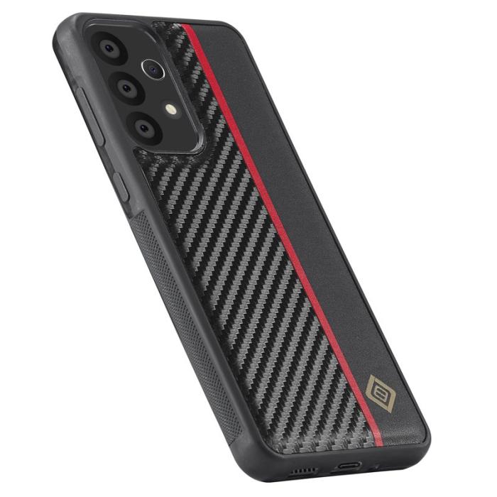 LC.imeeke - LC.IMEEKE Samsung Galaxy A73 5G Fodral - Kolfiber Läder - Svart