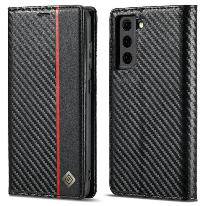 LC.imeeke - LC.IMEEKE Samsung Galaxy S21 FE Fodral Äkta läder - Svart