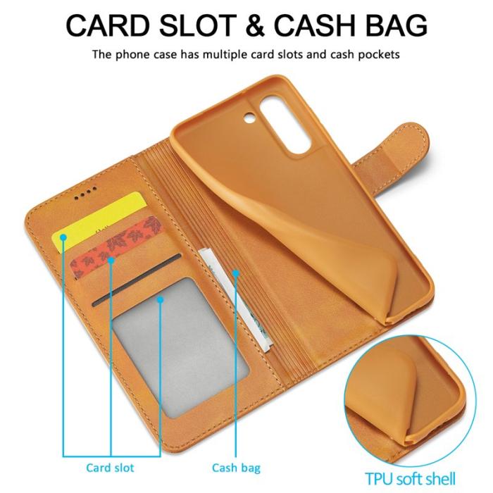 LC.imeeke - LC.IMEEKE Samsung Galaxy S21 FE Fodral i Äkta läder - Brun