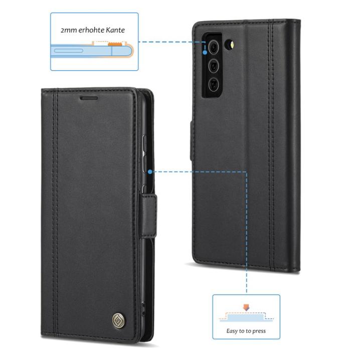 LC.imeeke - LC.IMEEKE Samsung Galaxy S21 FE Fodral PU Läder - Svart