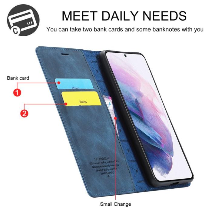 LC.imeeke - LC.IMEEKE Samsung Galaxy S21 FE Skal Äkta läder - Blå