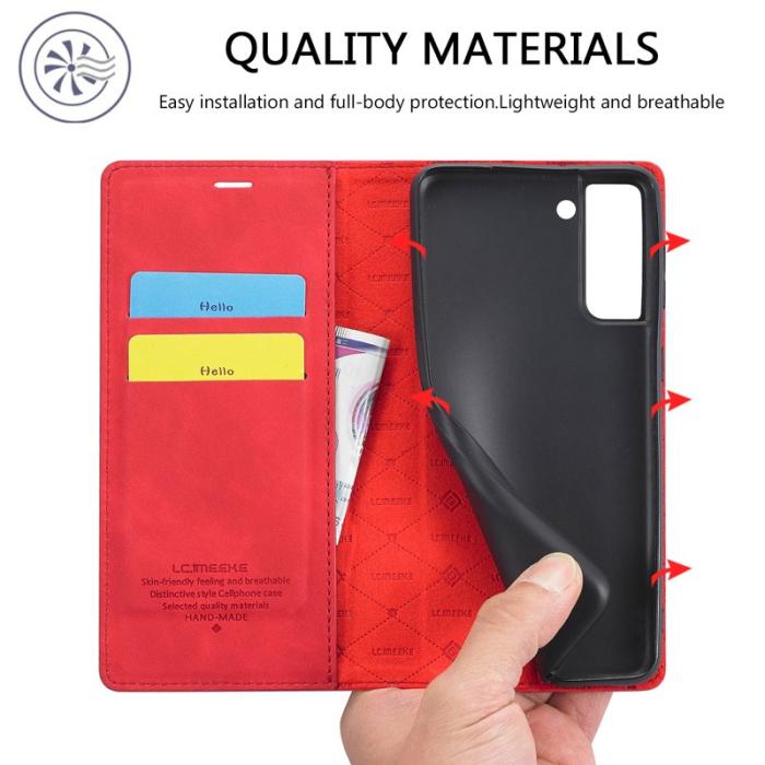 LC.imeeke - LC.IMEEKE Samsung Galaxy S21 FE Skal Äkta läder - Röd