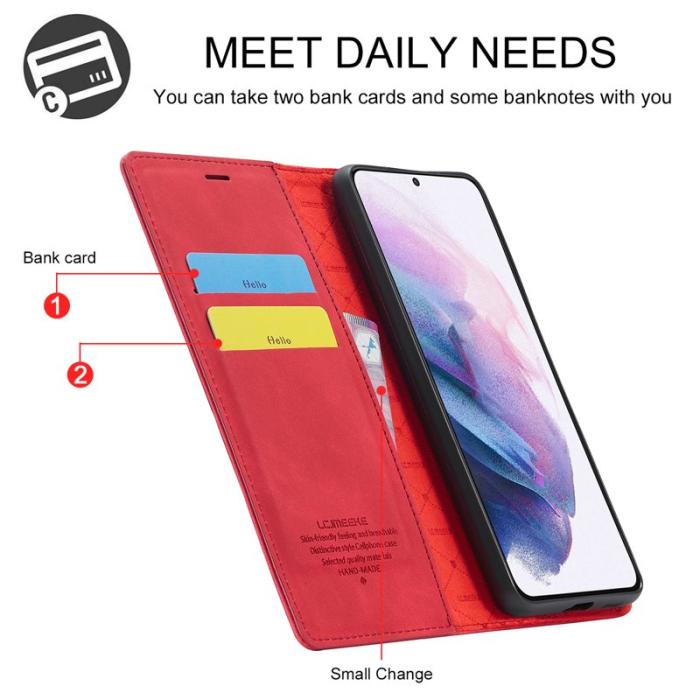 LC.imeeke - LC.IMEEKE Samsung Galaxy S21 FE Skal Äkta läder - Röd