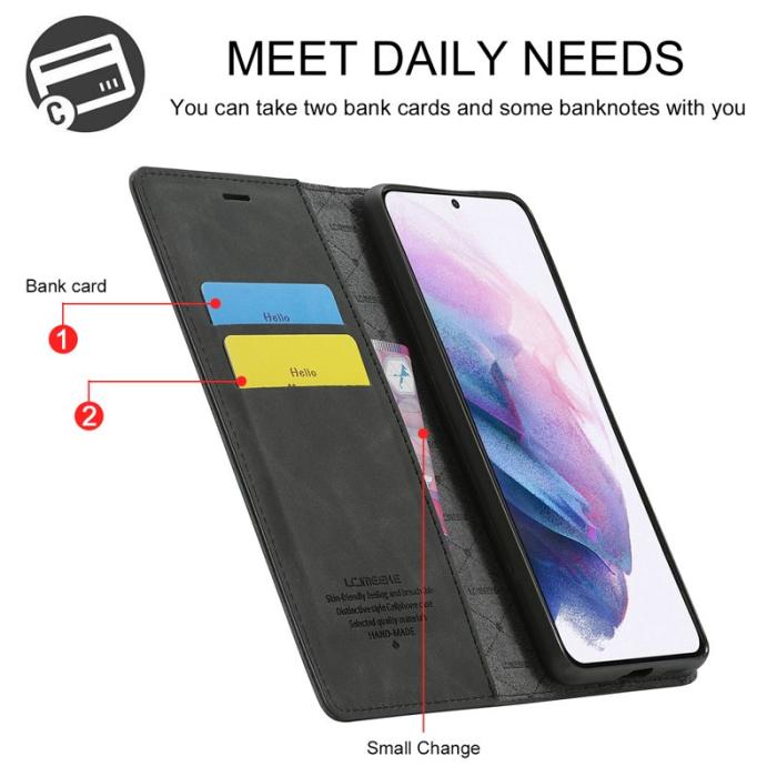 LC.imeeke - LC.IMEEKE Samsung Galaxy S21 FE Skal Äkta läder - Svart