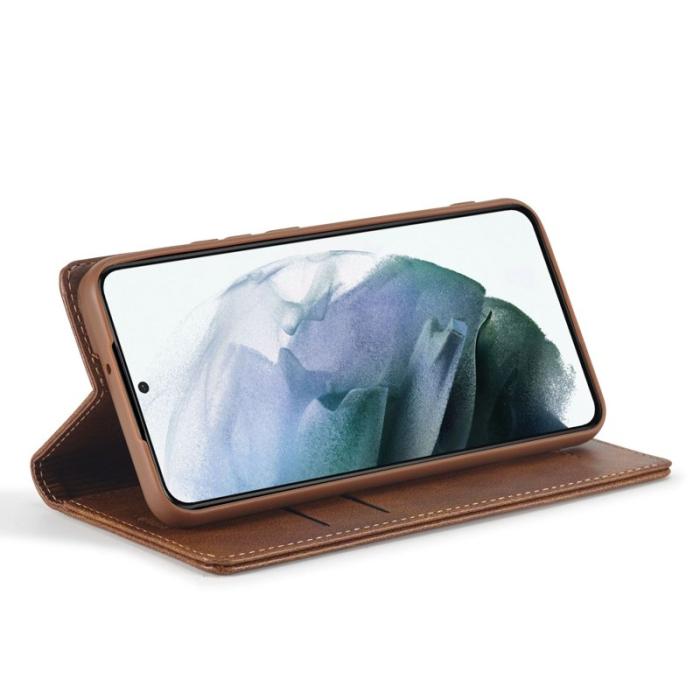 LC.imeeke - LC.IMEEKE Samsung Galaxy S21 Fodral PU Läder - Brun