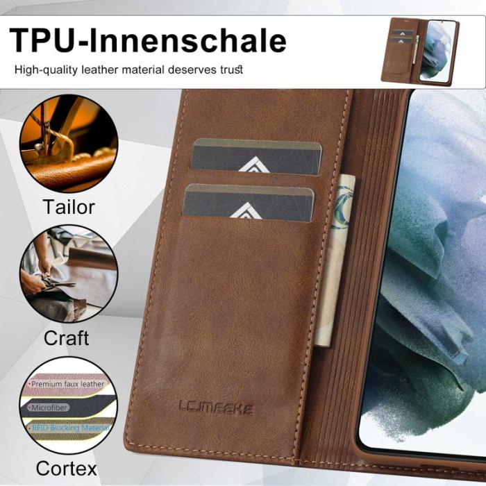 LC.imeeke - LC.IMEEKE Samsung Galaxy S21 Fodral PU Läder - Brun