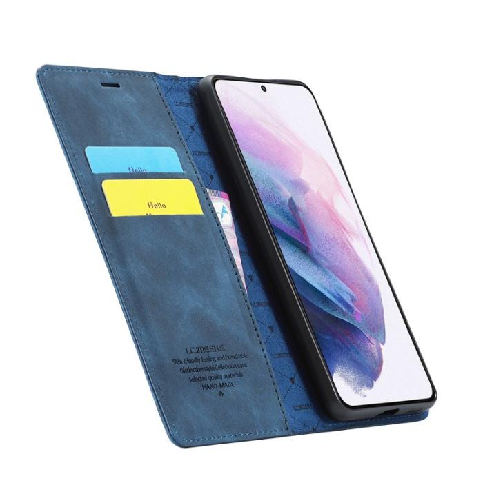 LC.imeeke - LC.IMEEKE Samsung Galaxy S21 Skal Äkta läder - Blå