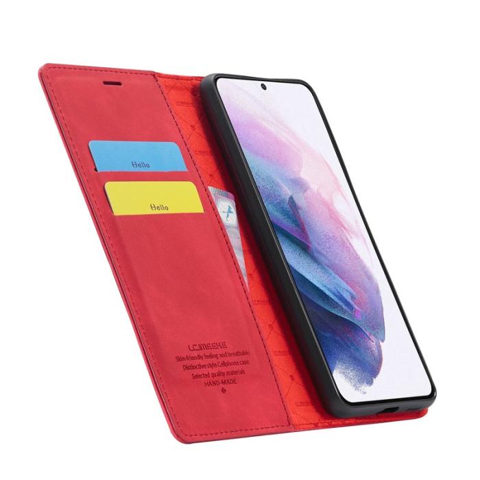 LC.imeeke - LC.IMEEKE Samsung Galaxy S21 Skal Äkta läder - Röd
