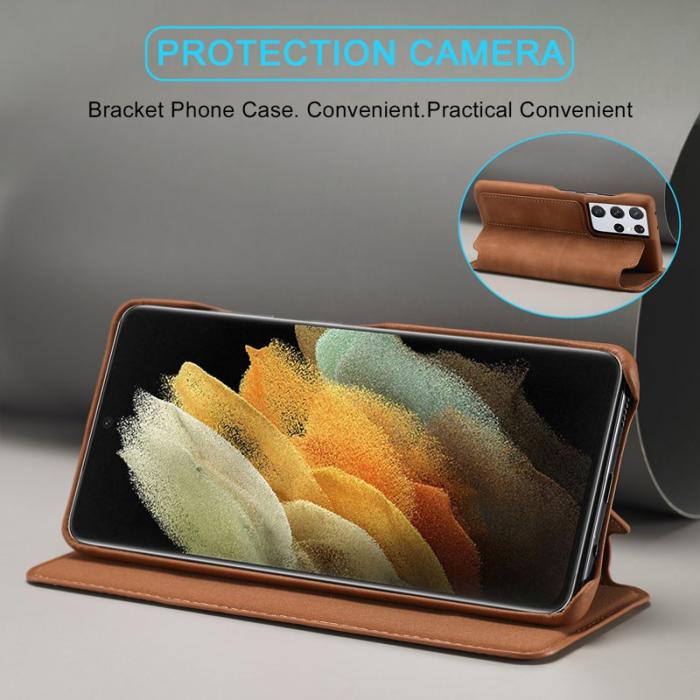 LC.imeeke - LC.IMEEKE Samsung Galaxy S21 Ultra Fodral Äkta läder - Brun