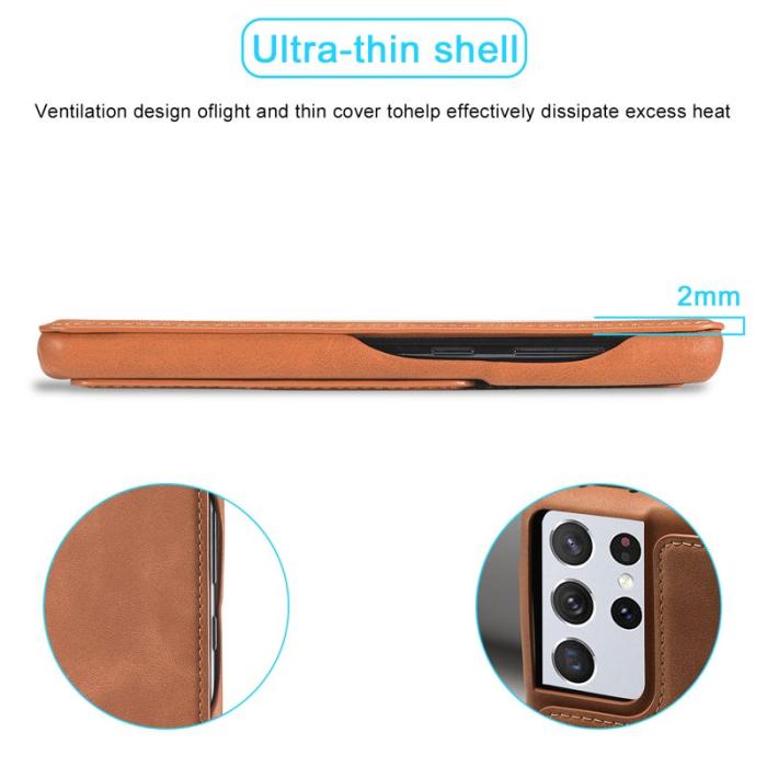 LC.imeeke - LC.IMEEKE Samsung Galaxy S21 Ultra Fodral Äkta läder - Brun