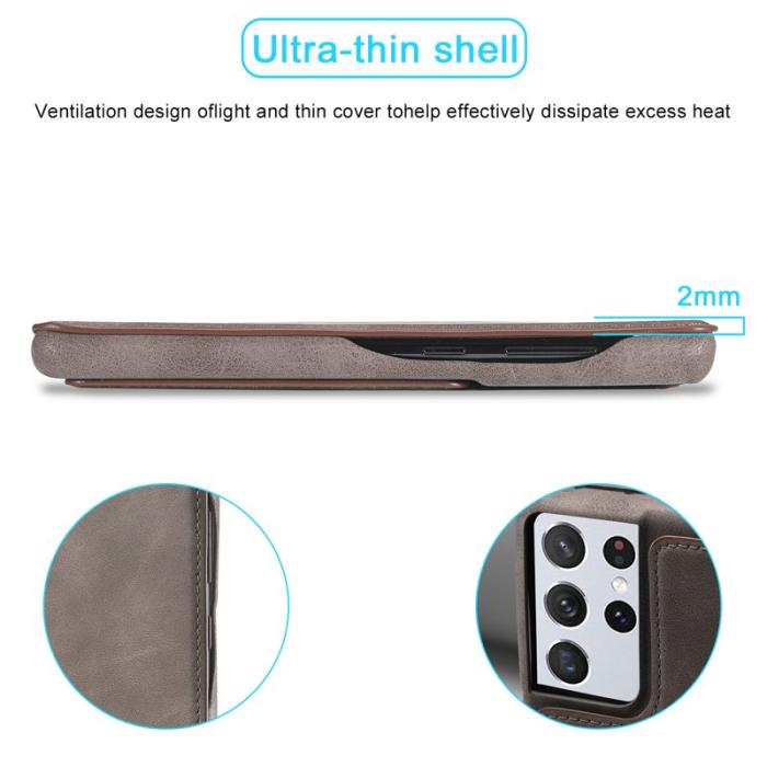 LC.imeeke - LC.IMEEKE Samsung Galaxy S21 Ultra Fodral Äkta läder - Grå