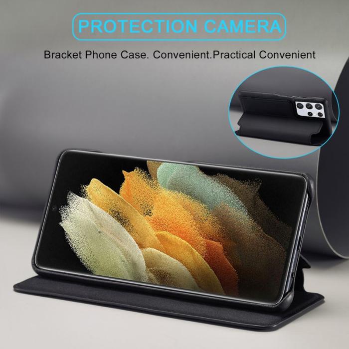 LC.imeeke - LC.IMEEKE Samsung Galaxy S21 Ultra Fodral Äkta läder - Svart