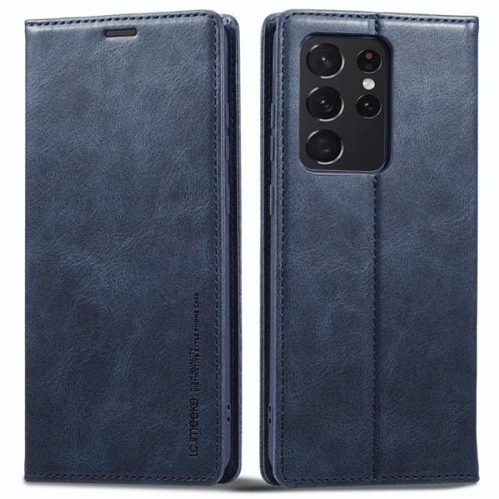 LC.imeeke - LC.IMEEKE Samsung Galaxy S21 Ultra Fodral PU Läder - Blå