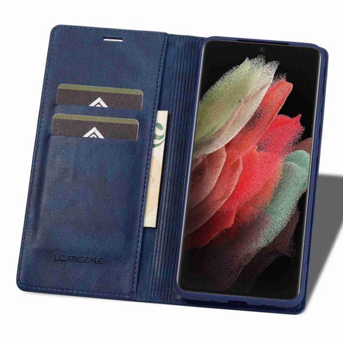 LC.imeeke - LC.IMEEKE Samsung Galaxy S21 Ultra Fodral PU Läder - Blå