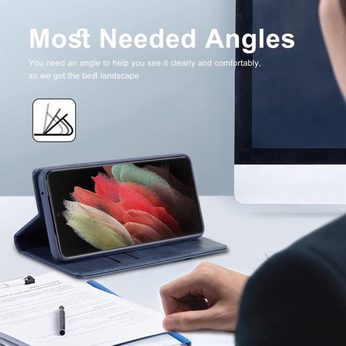 LC.imeeke - LC.IMEEKE Samsung Galaxy S21 Ultra Fodral PU Läder - Blå