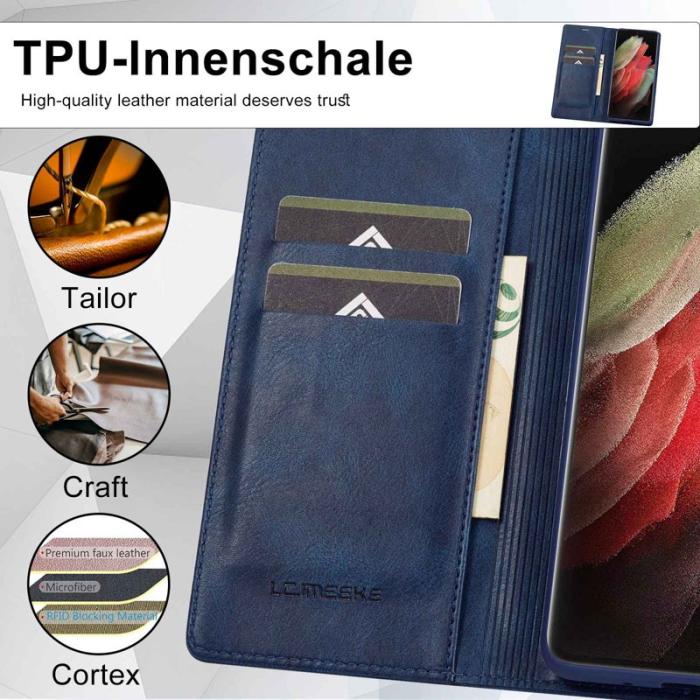 LC.imeeke - LC.IMEEKE Samsung Galaxy S21 Ultra Fodral PU Läder - Blå