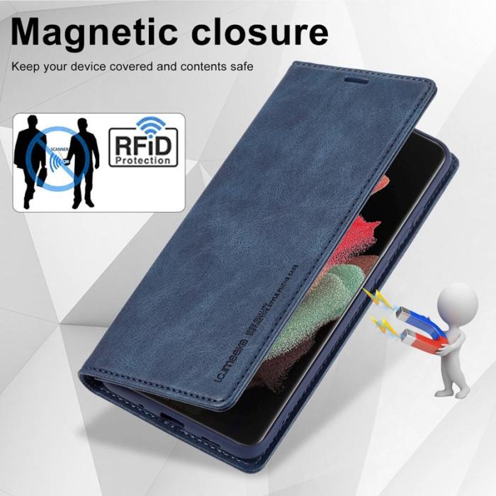 LC.imeeke - LC.IMEEKE Samsung Galaxy S21 Ultra Fodral PU Läder - Blå