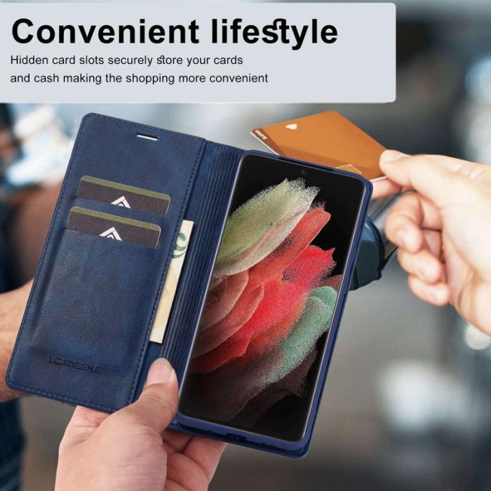 LC.imeeke - LC.IMEEKE Samsung Galaxy S21 Ultra Fodral PU Läder - Blå