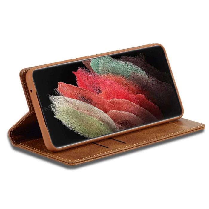 LC.imeeke - LC.IMEEKE Samsung Galaxy S21 Ultra Fodral PU Läder - Brun