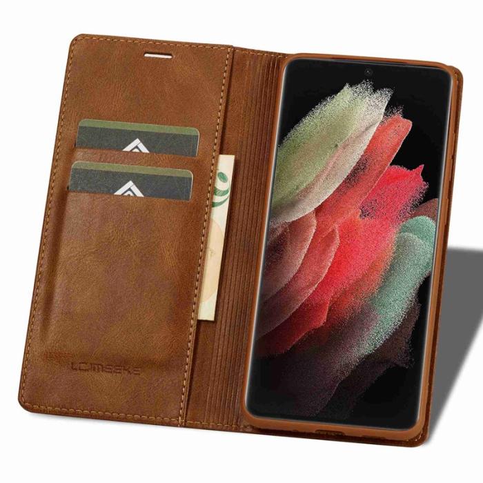 LC.imeeke - LC.IMEEKE Samsung Galaxy S21 Ultra Fodral PU Läder - Brun
