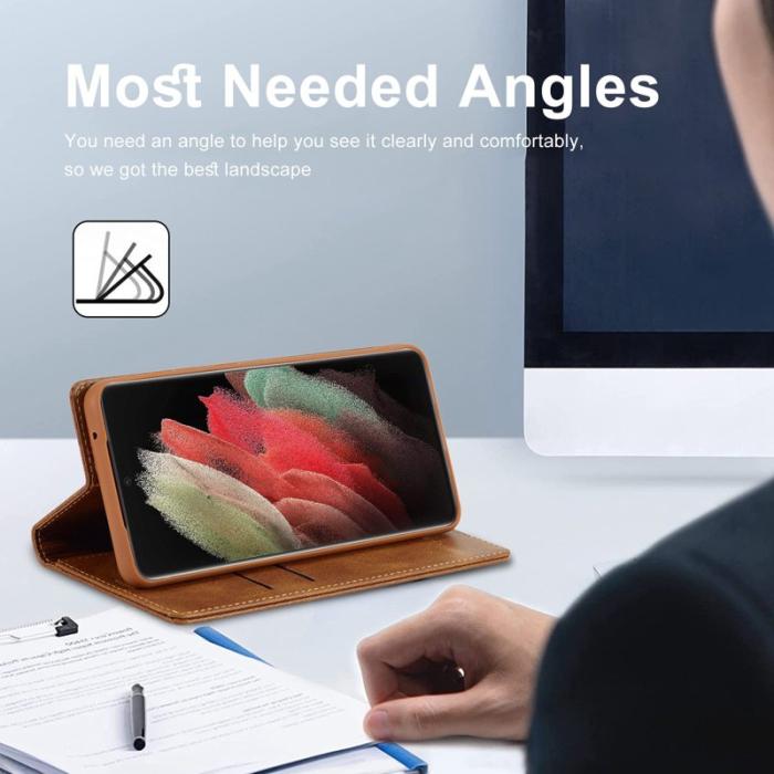 LC.imeeke - LC.IMEEKE Samsung Galaxy S21 Ultra Fodral PU Läder - Brun