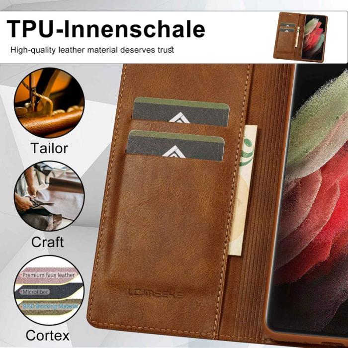LC.imeeke - LC.IMEEKE Samsung Galaxy S21 Ultra Fodral PU Läder - Brun