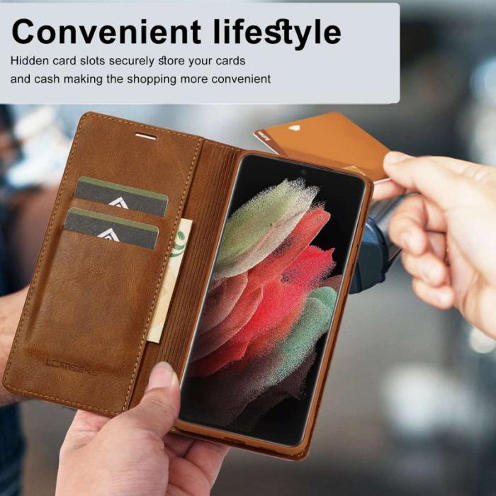 LC.imeeke - LC.IMEEKE Samsung Galaxy S21 Ultra Fodral PU Läder - Brun