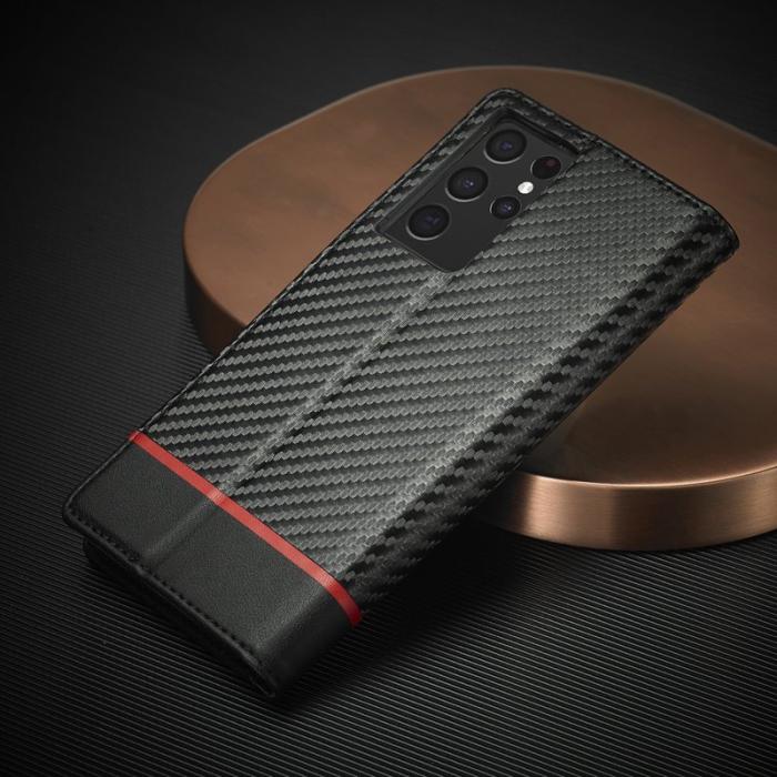 LC.imeeke - LC.IMEEKE Samsung Galaxy S21 Ultra Fodral PU Läder - Röd