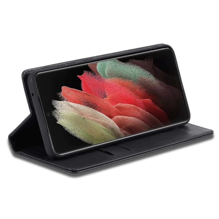 LC.imeeke - LC.IMEEKE Samsung Galaxy S21 Ultra Fodral PU Läder - Svart