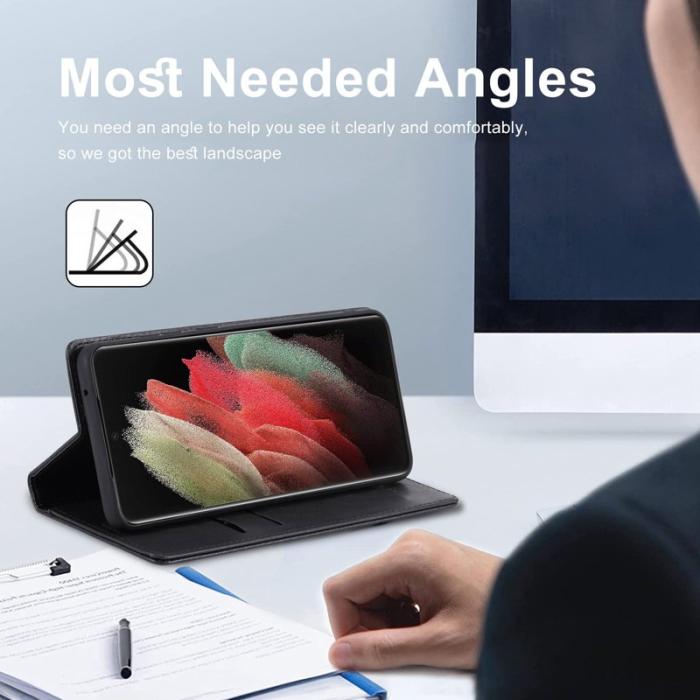 LC.imeeke - LC.IMEEKE Samsung Galaxy S21 Ultra Fodral PU Läder - Svart