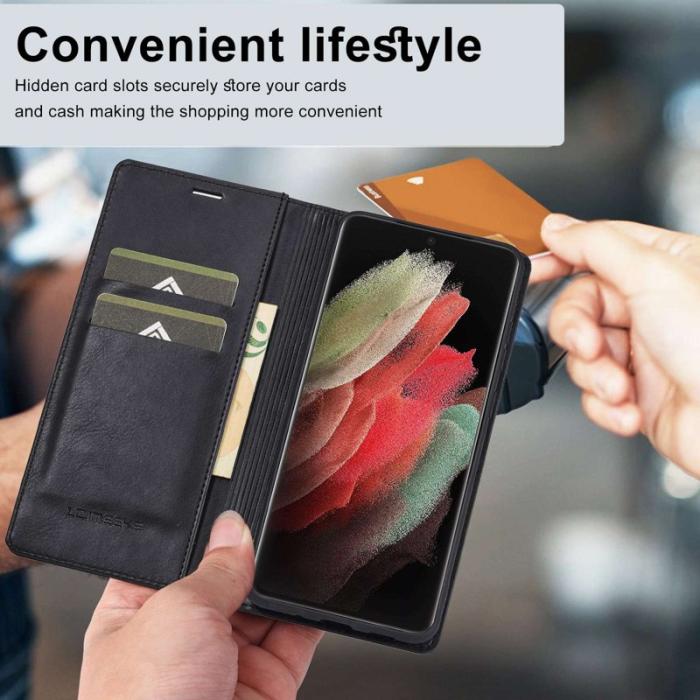 LC.imeeke - LC.IMEEKE Samsung Galaxy S21 Ultra Fodral PU Läder - Svart