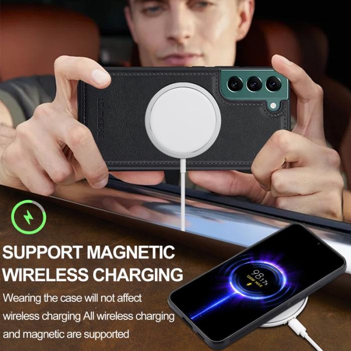 LC.imeeke - LC.IMEEKE Samsung Galaxy S22 5G Fodral Äkta läder - Svart