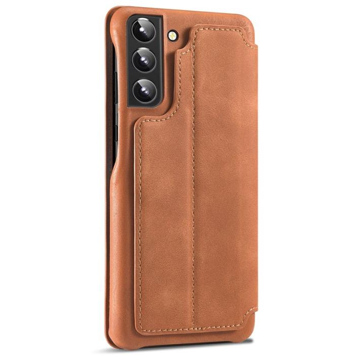 LC.imeeke - LC.IMEEKE Samsung Galaxy S22 5G Fodral - PU Läder - Brun