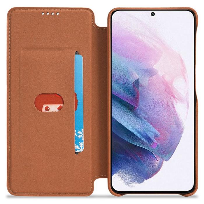 LC.imeeke - LC.IMEEKE Samsung Galaxy S22 5G Fodral - PU Läder - Brun