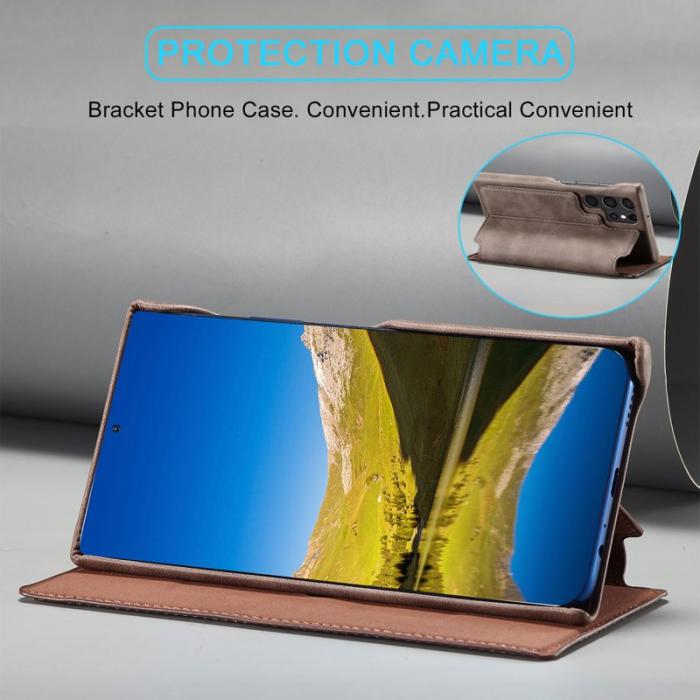 LC.imeeke - LC.IMEEKE Samsung Galaxy S22 Ultra 5G Fodral Äkta läder - Kaffe