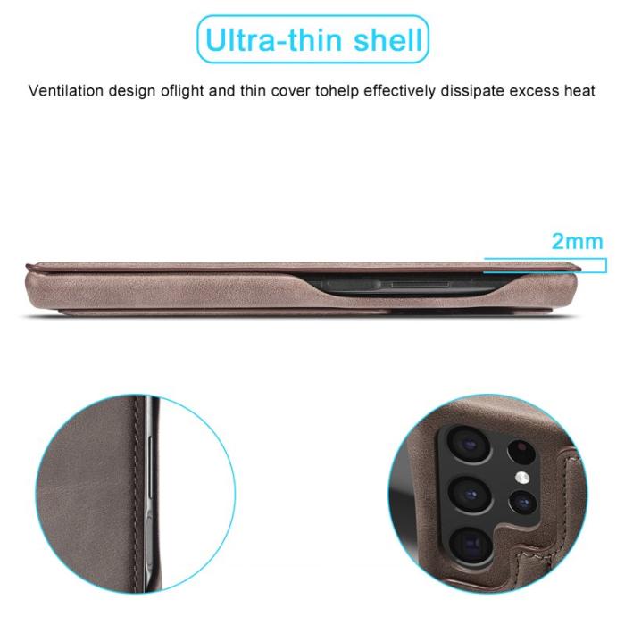 LC.imeeke - LC.IMEEKE Samsung Galaxy S22 Ultra 5G Fodral Äkta läder - Kaffe