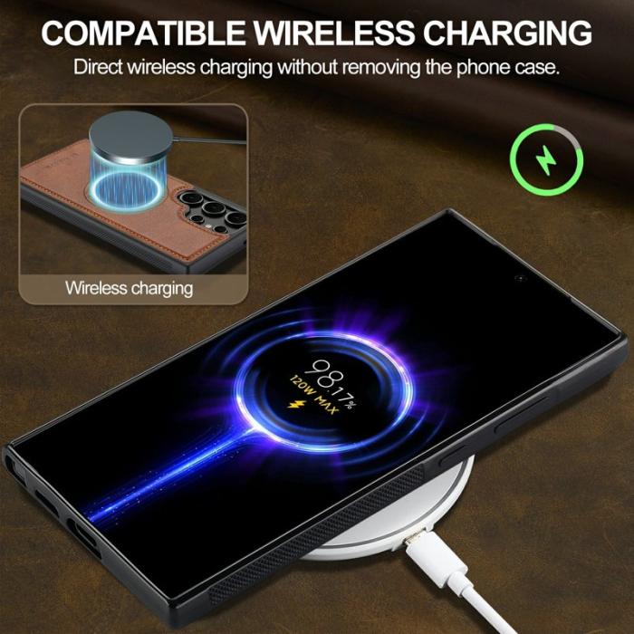 LC.imeeke - LC.IMEEKE Samsung Galaxy S22 Ultra Fodral Äkta läder - Brun