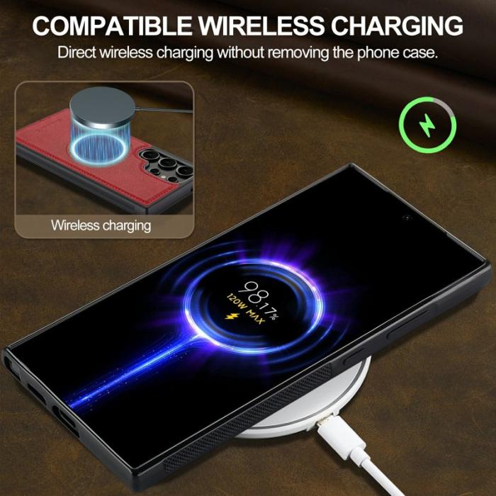 LC.imeeke - LC.IMEEKE Samsung Galaxy S22 Ultra Fodral Äkta läder - Röd