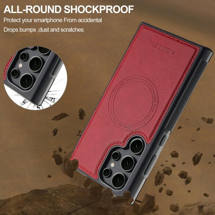 LC.imeeke - LC.IMEEKE Samsung Galaxy S22 Ultra Fodral Äkta läder - Röd