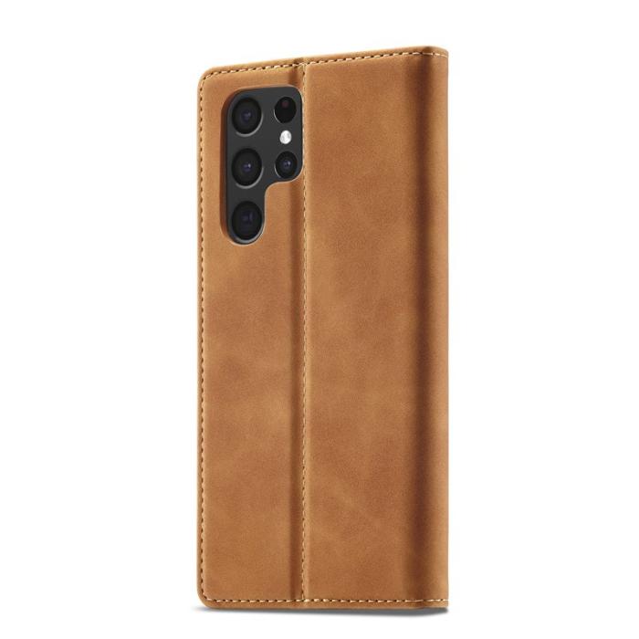 LC.imeeke - LC.IMEEKE Samsung Galaxy S22 Ultra Fodral - PU Läder - Brun