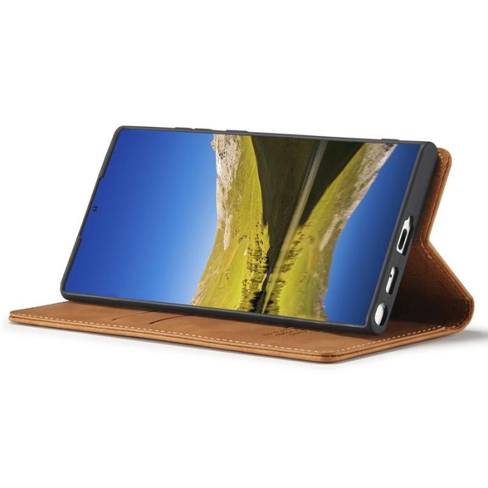 LC.imeeke - LC.IMEEKE Samsung Galaxy S22 Ultra Fodral - PU Läder - Brun